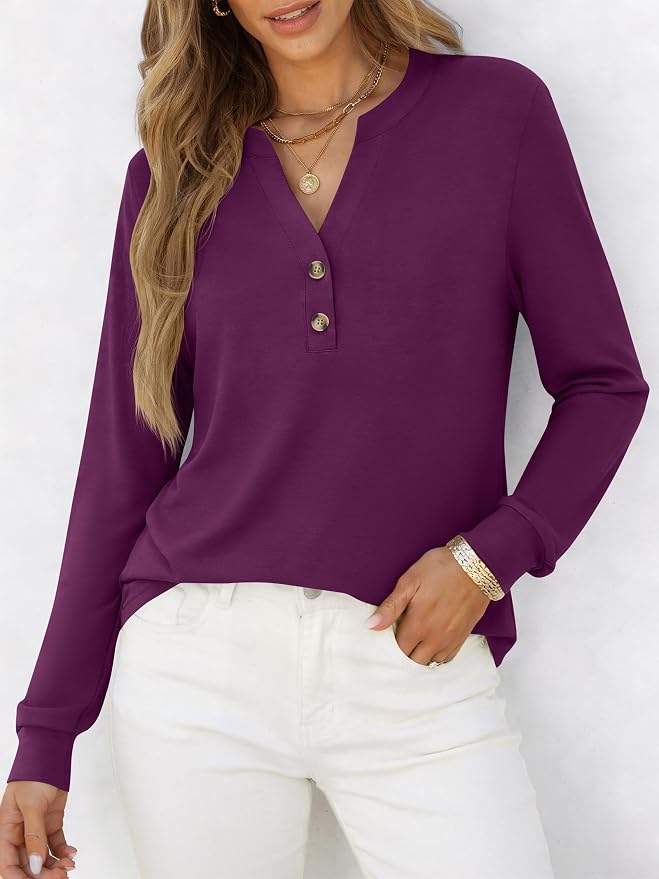 ANRABESS Women's Long Sleeve Shirts 2026 Spring Fashion Dressy Casual Tops Trendy Henley Blouses Cute Work Outfits Clothes