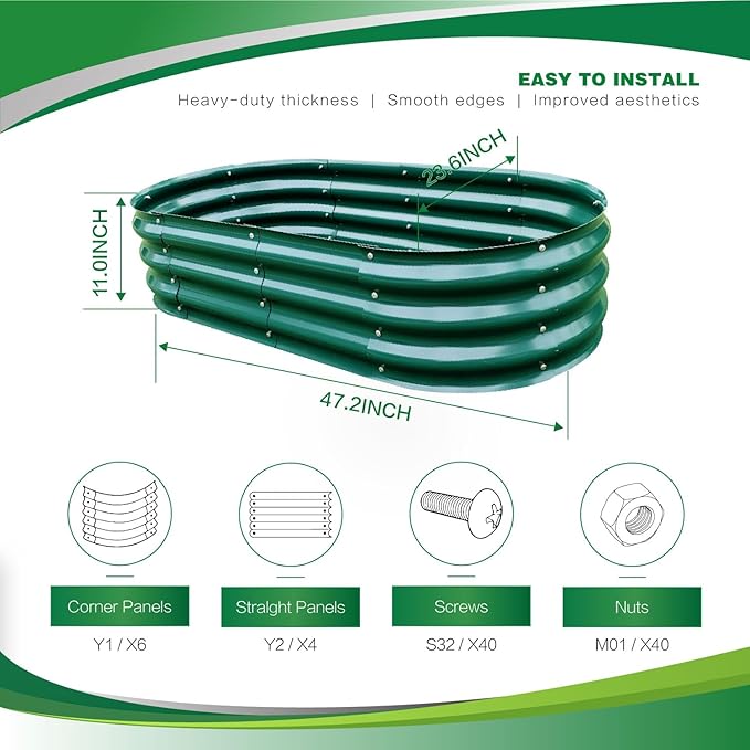 Gardmax 2 Pack Galvanized Raised Garden Bed, Lightweight Planter Boxes Outdoor with Easy Assembly, Large Garden Bed for Vegetables, Fruits, Flower Dark Green