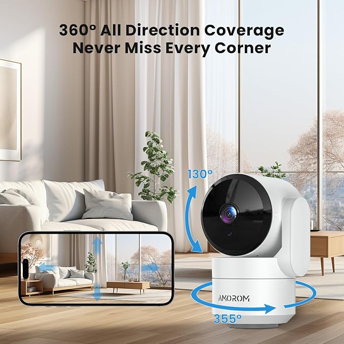 AMOROM Home Camera, Baby/Elderly/Dog/Cat Camera | AI Smart Detection & Alarm, 2-way Talk, Night Vision, 2.4G WiFi App Control, Cloud & SD Card Storage, Alexa Assistant, 1 Pack