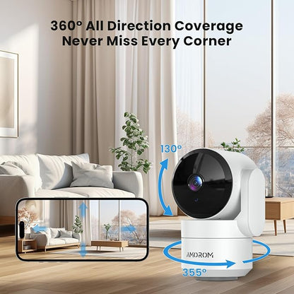 AMOROM Home Camera, Baby/Elderly/Dog/Cat Camera | AI Smart Detection & Alarm, 2-way Talk, Night Vision, 2.4G WiFi App Control, Cloud & SD Card Storage, Alexa Assistant, 1 Pack