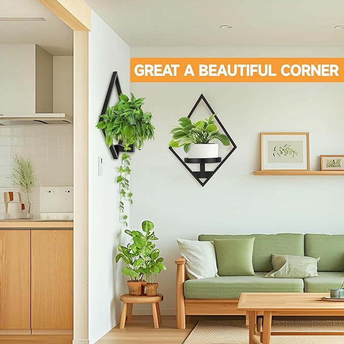 Wall Plant Holder, 2 Pack Metal Floating Shelves Indoor, Window Sill Plant Shelf for Bedroom Bathroom Living Room Home Office