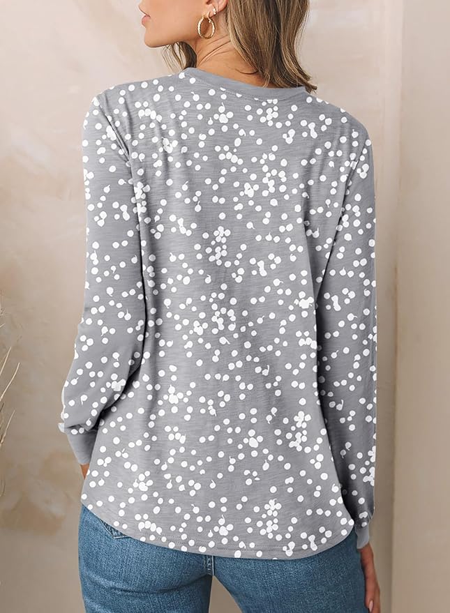 EVALESS Womens Crewneck Long Sleeve Tops Casual Polka Dots Tops Fall 2026 Tshirts Shirts
