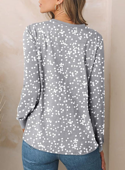 EVALESS Womens Crewneck Long Sleeve Tops Casual Polka Dots Tops Fall 2026 Tshirts Shirts