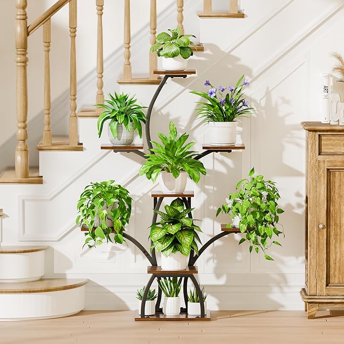 CODACE Plant Stand Indoor with Grow Lights, 6 Tiered Plant Shelf Indoor, 50" Corner Plant Stands for Indoor Plants, Lighted Tree-Shaped Plant Holder, Tall Flower Display Rack for Living Room