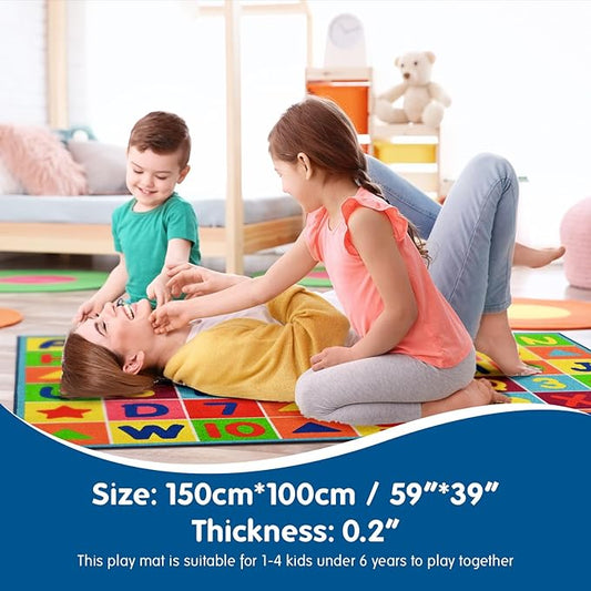 Booooom Jackson Kids ABC Rug Play Mat for Toddlers 39X59 inches,Alphabet Numbers Shapes Baby Mat for Floor Educational Learning Daycare Playroom Nursery Rug Non-Slip Backing