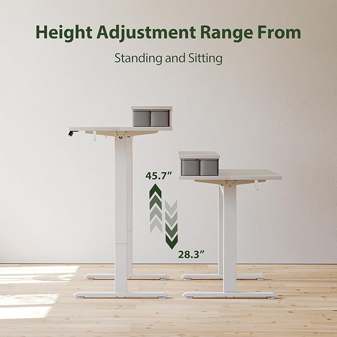 55 x 24 Inches Electric Standing Desk with 2 Storage Drawers, Stand Up Desk Adjustable Height, Sit and Stand Computer Table with Splice Board, White