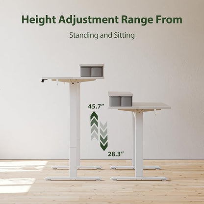 55 x 24 Inches Electric Standing Desk with 2 Storage Drawers, Stand Up Desk Adjustable Height, Sit and Stand Computer Table with Splice Board, White
