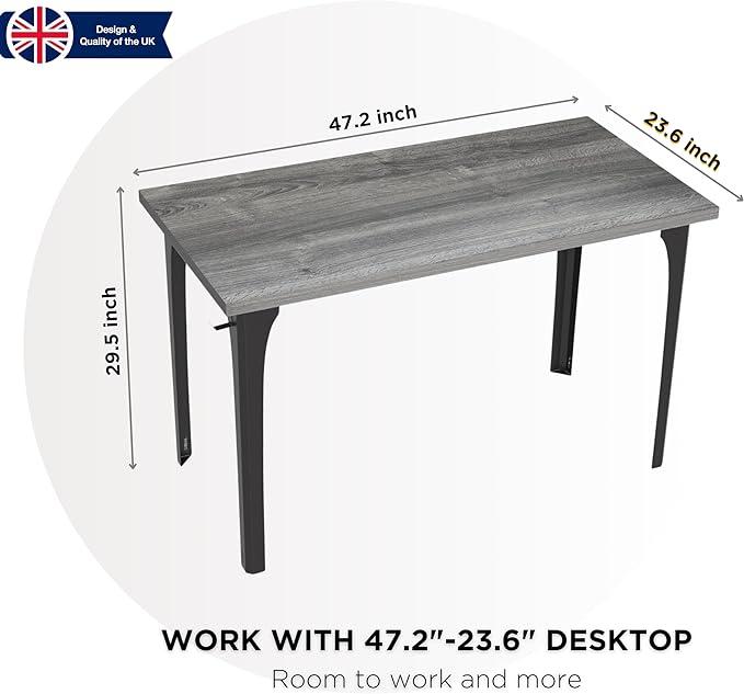 Home Office Computer Desk 47.2x23.6 inch gaming Desk, Modern and Minimalist home office desk, Home Office Desks, Study Desk, Craft table Black Metal Designed Frame, Gray Oak Board color.