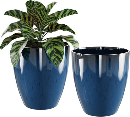 QCQHDU 10 inch Plant Pot with Drainage Hole, 2 Pack Sturdy Pots for Plant Tree Flower, Large PlanterPlanters for Indoor & Outdoor Plants
