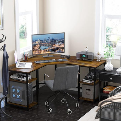 Elephance L-Shaped Desk with Shelves, Computer Corner Desk, Home Office Writing Workstation, Gaming Desk PC Laptop Table with Storage