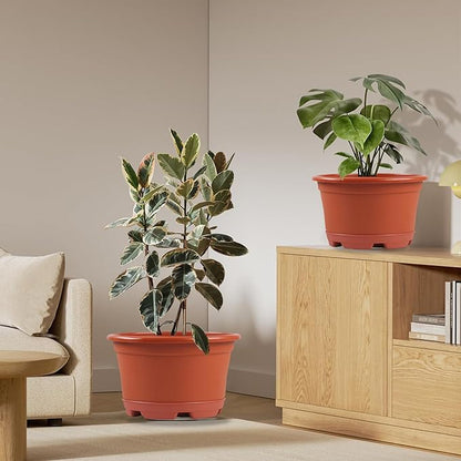 Outdoor Flower Pots 5 Packs 13 inch pots for Plants Modern Decorative Garden Pot with Saucer, Lightweight Large Resin Planters for Indoor Plants,Decorative Resin Plant pots