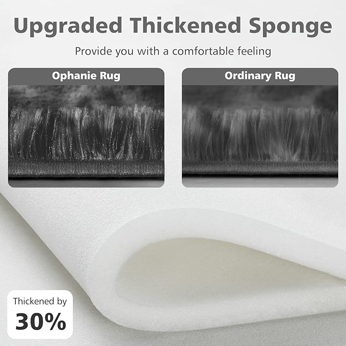 Ophanie Rugs for Bedroom, Machine Washable Fluffy Shaggy Soft Area Rug, Non-Slip Indoor Floor Carpet for Living Room, Kids Boys Teen Dorm Home Decor Aesthetic, Nursery, 4x6 Feet Black and Grey
