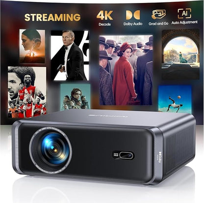 [Built-in Official App/4K Support/Compact]Smart-Projector with WiFi6 and Bluetooth, Outdoor Movie Projector & DoIby , Compatible with YouTube/PrimeVideo, AI Auto Focus, Portable Home Proyector