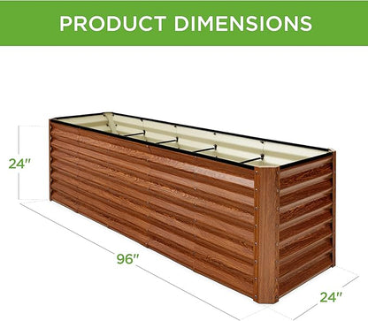 Best Choice Products 8x2x2ft Outdoor Metal Raised Garden Bed, Rectangular Deep Root Planter Box for Vegetables, Flowers, Herbs, and Succulents w/ 239 Gallon Capacity - Wood Grain
