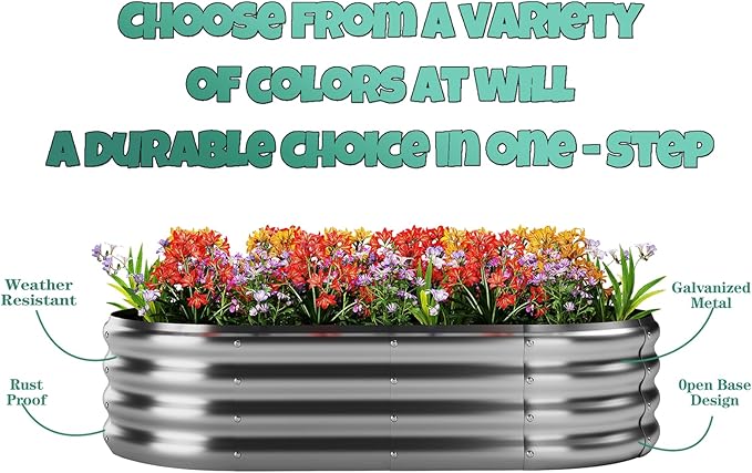 Galvanized Metal Planter Round Raised Garden Bed Kit for Gardening Outdoor Galvanized Planter Outdoor 1PC METAL8X2X1FT