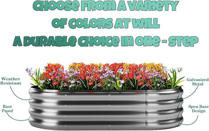 Galvanized Metal Planter Round Raised Garden Bed Kit for Gardening Outdoor Galvanized Planter Outdoor 1PC METAL8X2X1FT