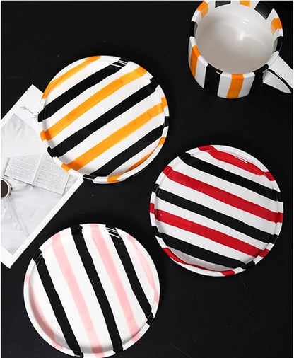 Espresso Cups Ceramic Coffee Mug Series European Striped Dot Coffee Cup And Saucer Mug Cake Plate Afternoon Tea Set Tea Cup And Saucer,Redblack