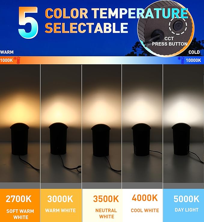 CLOUDY BAY [6 Pack] 5W Well Lights Low Voltage Landscape Lighting,12V-24V Waterproof Outdoor Side-lit Light,27-50K 5CCT In Ground Lights for Fence Pathway Deck, IP67 Rating, ORB,Transformer Excluded