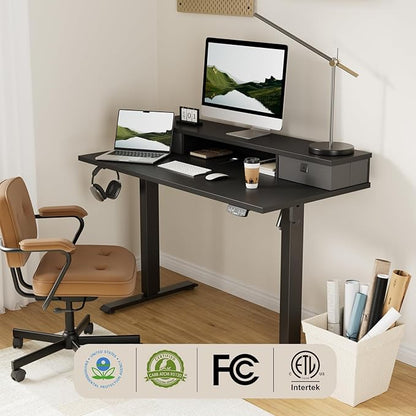 55 x 24 Inches Electric Standing Desk with 2 Storage Drawers, Stand Up Desk Adjustable Height, Sit and Stand Computer Table with Splice Board, Black