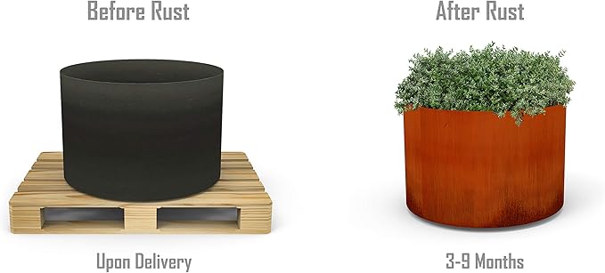 Plantercraft Large Round Planters for Outdoor Plants 20x20 Inch - Corten Steel Planter, Heavy Duty Modern Metal Pot for Front Porch, Patio & Garden Decor | Develops Natural Rust Patina