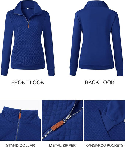 BTFBM Women Fashion Quilted Pattern Lightweight Zipper Long Sleeve Plain Casual Ladies Sweatshirts Pullovers Shirts Tops