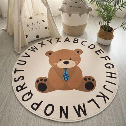 ABC Round Rug for Kids Warm and Soft Alphabet Nursery Animal Area Rugs Fun Rugs for Play Rooms Non-Slip Mats Crawling Mats Decorative Rugs for Bedrooms Living Rooms (Bear, 39in)