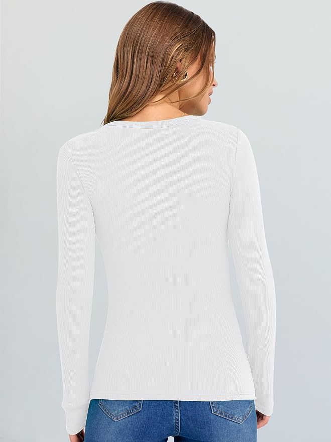 ANRABESS Long Sleeve V Neck Shirts for Women | Soft Comfy Ribbed Knit Fitted Tshirts, Casual Going Out Tops, 2026 Trendy Basic, Fall Winter Underscrub Layering Clothes