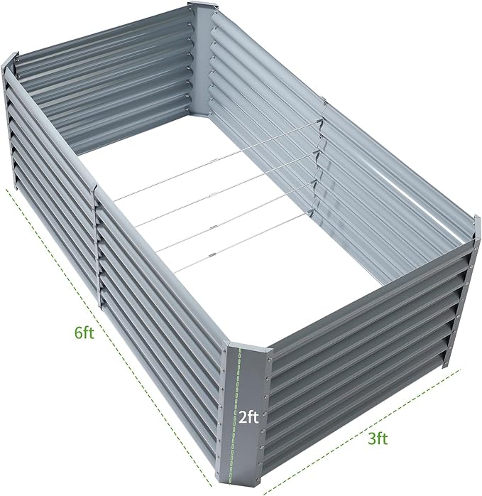 Land Guard 6×3×2ft Galvanized Raised Garden Bed, Planter Boxes Outdoor, Raised Garden Beds Outdoor for Vegetables, Flowers, Herbs, 269 Gallons, Modern Gray…