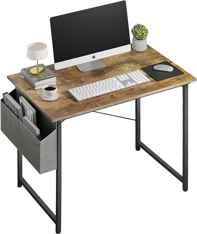 YSSOA Computer Desk Home Office Work Study Writing Modern Simple Table with Headphone Hooks, 32 Inch, Deep Brown
