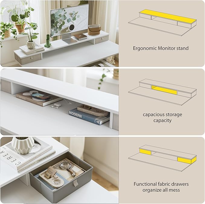 55 x 24 Inches Electric Standing Desk with 2 Storage Drawers, Stand Up Desk Adjustable Height, Sit and Stand Computer Table with Splice Board, White