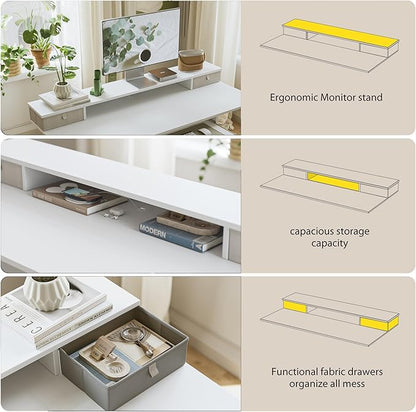 55 x 24 Inches Electric Standing Desk with 2 Storage Drawers, Stand Up Desk Adjustable Height, Sit and Stand Computer Table with Splice Board, White