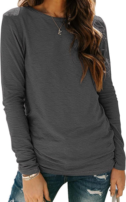 Sherosa Womens T Shirts Long Sleeve Crew Neck Shirts Basic Tee Tops Blouse