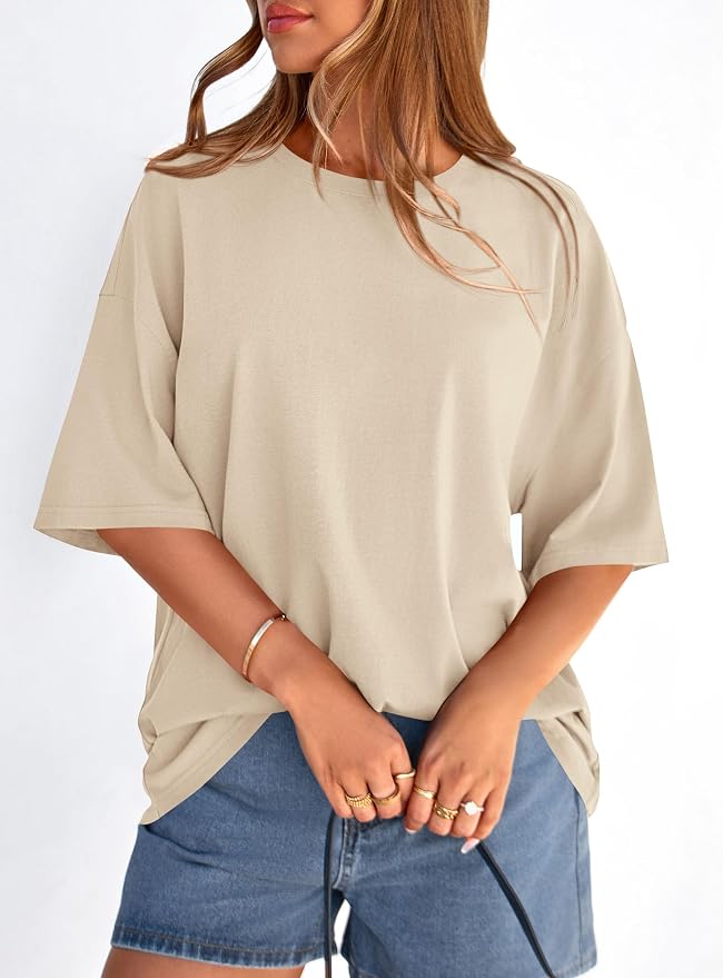 PRETTYGARDEN Womens 2026 Spring Going Out Tops Casual Short Sleeve Crewneck Loose Fit Basic Oversized T Shirts Summer Outfits