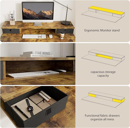 55 x 24 Inches Height Adjustable Electric Standing Desk with 2 Drawers, Stand Up Electric Desk Adjustable Height, Sit Stand Computer Gaming Table with Splice Board, Rustic Brown
