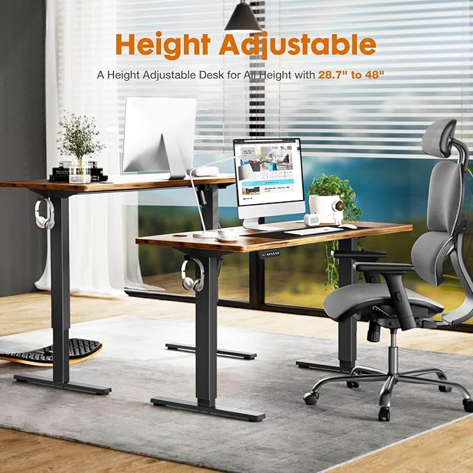 NicBex Home Office Desk 55" x 23" Electric Height Adjustable Standing Desk Computer Desk Office Desk, Sit to Stand Ergonomic Computer Desk Adjustable Desk, Brown