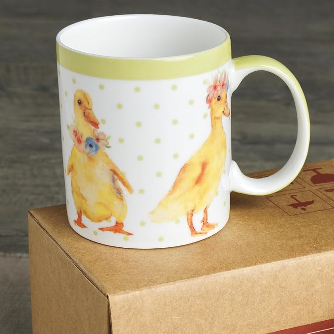 Maison d' Hermine Coffee Mug with Handles Tea Cups (15 Ounce, Pack of 1) | Fine Bone China Coffee Mugs for Hot Beverages Cappuccino Latte Home Spring Summer -Ducklings In Spring - Happy Ducklings