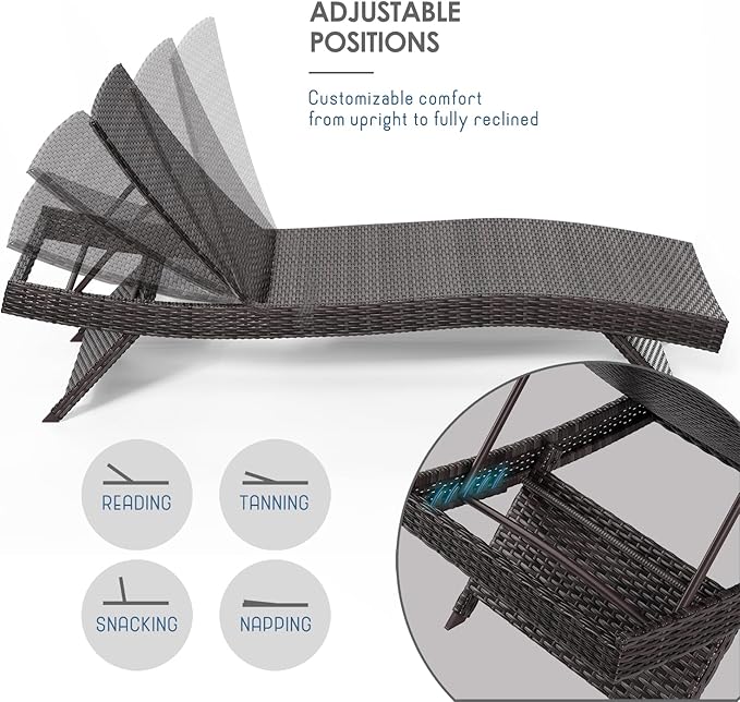 Nestl Chaise Lounge Chair Outdoor Set of 2, Wicker Patio Lounge Chair, Outdoor Lounge Chair with Reclining Backrest