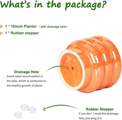 10 inch Ceramic Plant Pots for Indoor Plants, Rainbow Pearl Glaze Planter with Planters for Plants with Drainage Hole, Orchid Pots, Succulent Pot,Large Flower Pot (Orange)