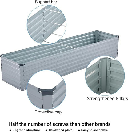 2 Pack 8x2x1FT Galvanized Raised Garden Beds Kit Outdoor Metal Gardening Planter Box for Vegetable Elevated Flower Herbs,Gray