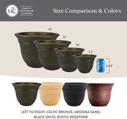 The HC Companies Sierra Round Self-Watering Pot - Lightweight Plastic Planter for Herbs & More - Durable Plant Pots for Indoor Plants & Outdoor Plants (10” Black Onyx, Pack of 1)
