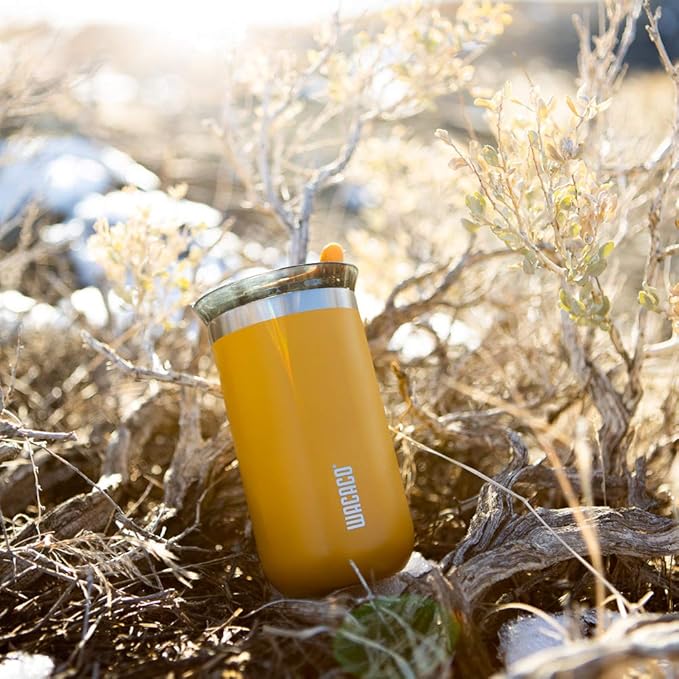 WACACO Octaroma Lungo Vacuum Insulated Coffee Mug, Double-wall Stainless Steel Travel Tumbler With Drinking Lid, 10 fl oz(300ml)， Amber Yellow