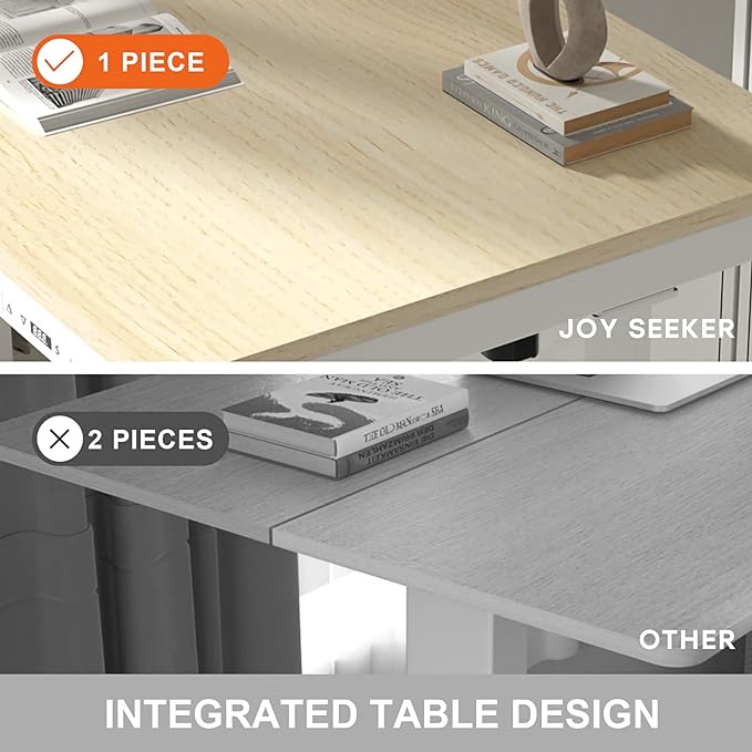 Electric Standing Desk with Drawers, Whole Piece 48 Inches Adjustable Height Desk, Modern Sit Stand Up Desk,Ergonomic Rising Desk for Home Office Workstation, Light Wood
