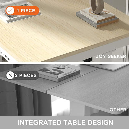 Electric Standing Desk with Drawers, Whole Piece 48 Inches Adjustable Height Desk, Modern Sit Stand Up Desk,Ergonomic Rising Desk for Home Office Workstation, Light Wood