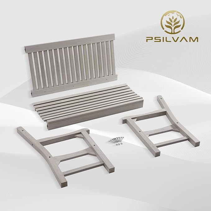 Psilvam Garden Bench, 2-Person Poly Lumber Patio Bench, All-Weather Outdoor Bench That Never Rot and Fade, Memorial Bench, Suit for Garden, Porch and Park(Grey)