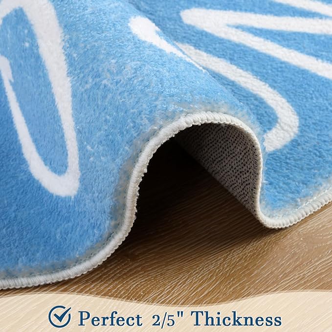 Topotdor Round Kids Play Rug Alphabet Nursery Area Rug Extra Large Soft Crawling Play Mat for Children Toddlers Bedroom (47 inch, Sky Blue)