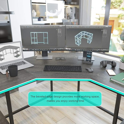 Elephance Large L-Shaped Computer Desk with Shelves, Corner Desk, Home Office Writing Workstation, Gaming Desk PC Latop Table with Storage