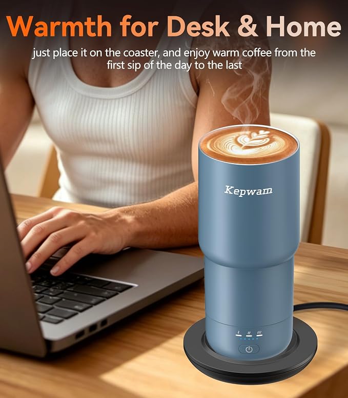 Kepwam Heated Coffee Mug Rechargeable T3, 20oz Self-Heating Travel Mug for Coffee with 1℉ Precise Temperature Control & App, Portable Cup Warmer for Outdoor & Car (Fits Cup Holders)