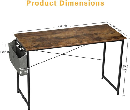 YSSOA 40/47 Inch Computer, Modern Simple Style Home Office, Study Student Writing, Vintage Wooden Desk, 40 Inch, Brown