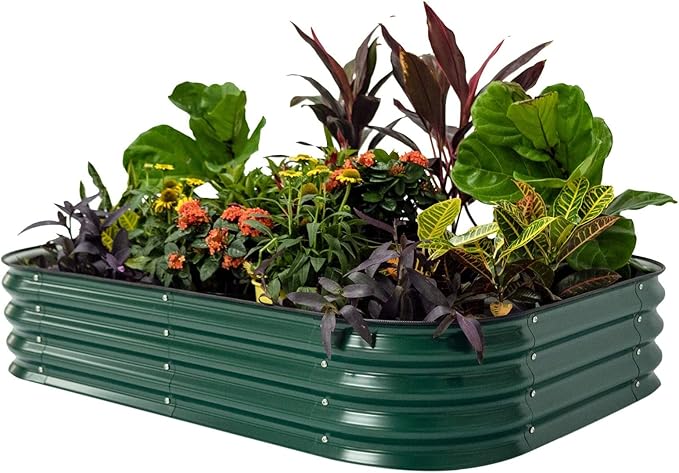 Vego garden Aluzinc Raised Garden Bed Kits, 11" Tall 6 in 1 Modular Metal Raised Planter Bed for Vegetables Flowers Patio Ground Planter Box-British Green