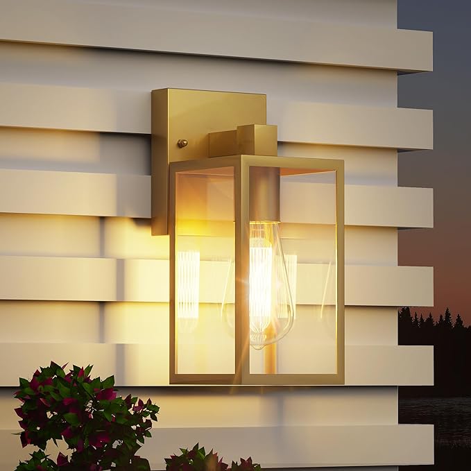 WIHTU Gold Outdoor Exterior Light Fixture for House, LED Front Porch Lights for House, Waterproof Wall Sconce Lantern Lamp, Outside Coach Lights for Patio, Garage, Doorway, Entryway